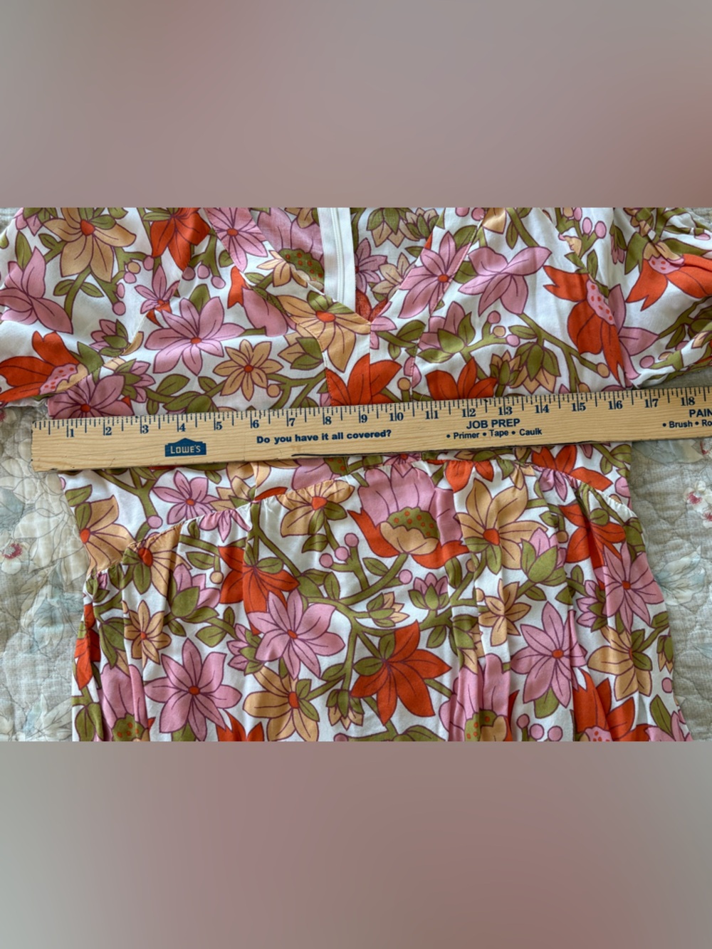 mittoshop Floral V-Neck Long-Sleeve Blouse in Pink, Orange & Tan - Picture 6 of 8